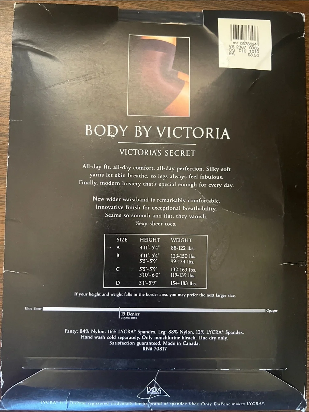 Vintage Y2k Victoria’s Secret Body By Victoria Sheer Black Pantyhose NIB- Size A